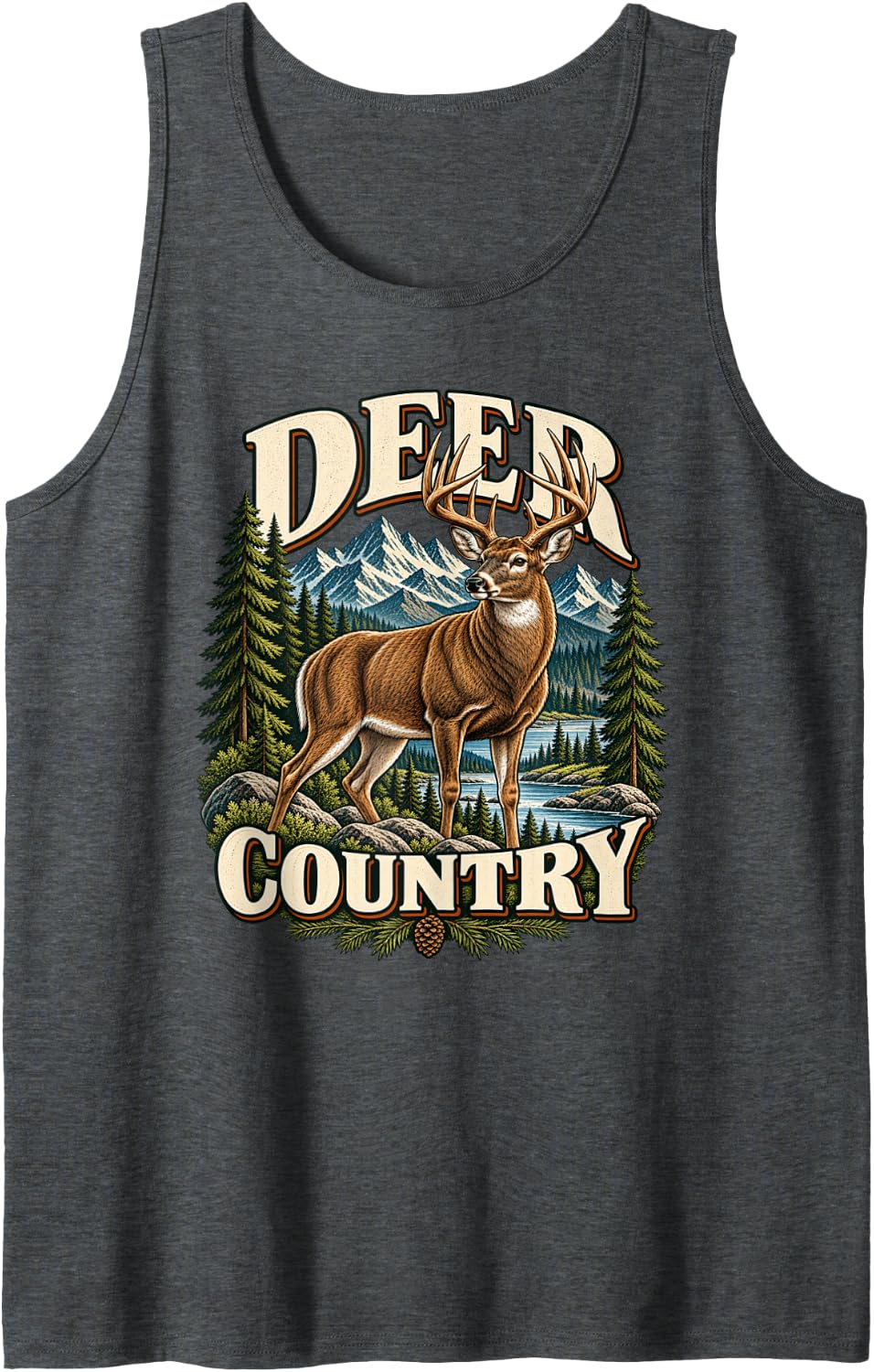 Deer Country Vintage Whitetail Wilderness Sleeveless Tank Top - Dark Heather Grey