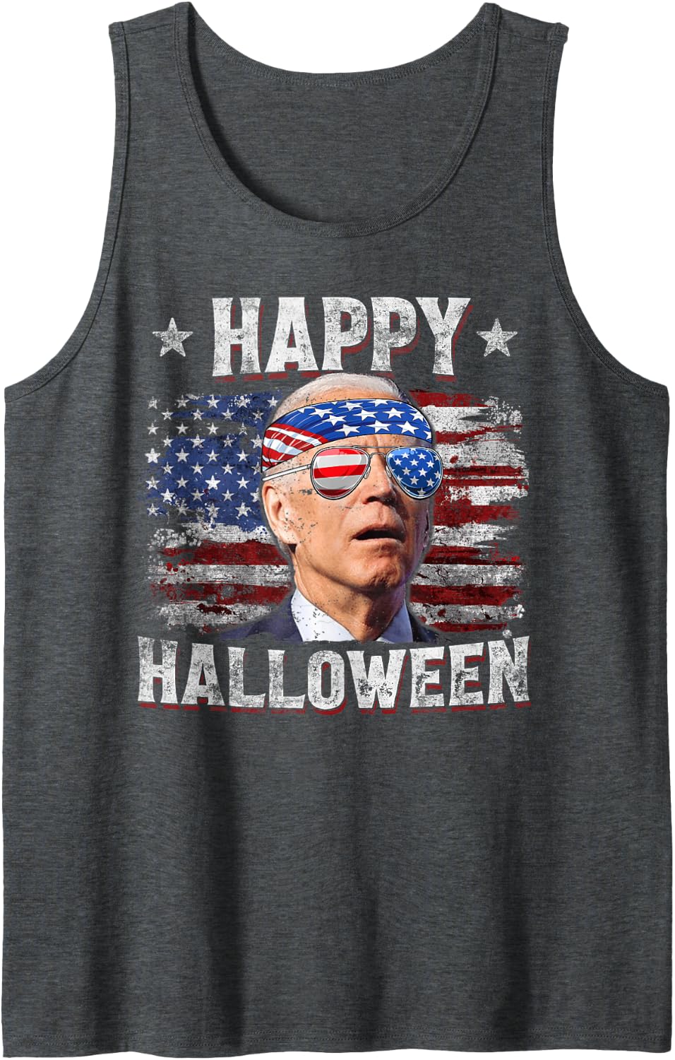 Joe Biden 4th Of July Shirt Happy Halloween American US Flag Tank Top - Dark Heather Grey