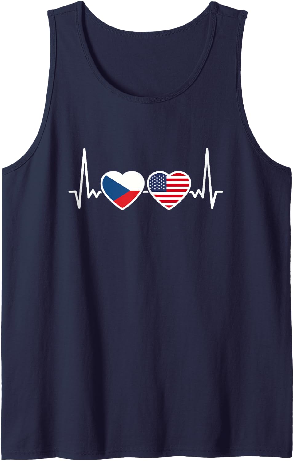 Czechia USA Heartbeat Flag American Czech Tank Top - Navy Blue