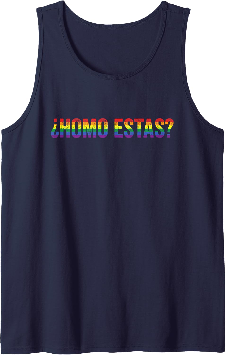 Homo Estas? Funny Gay Pride Month LGBTQ Rainbow Flag Sleeveless Tank Top - Navy Blue