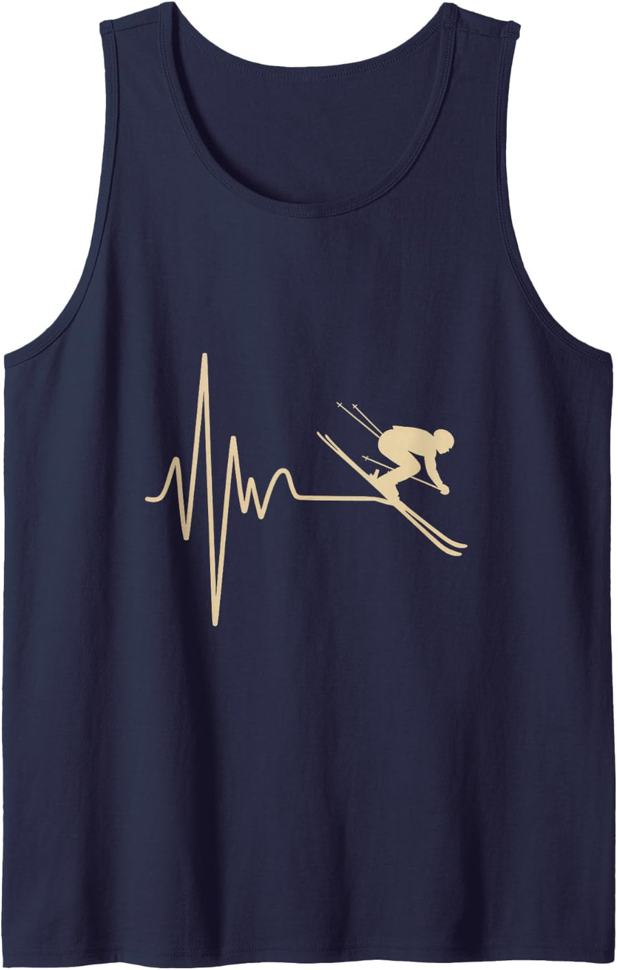 Heart Beat Skiing Man Humor Skier Humorous Funny Sleeveless Tank Top - Navy Blue