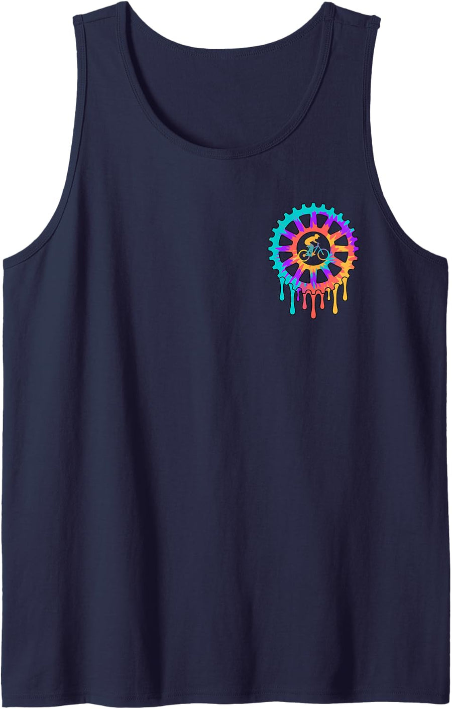 Mountain Biker Tie Dye Drip Funny MTB Cycling Fan Pocket Sleeveless Tank Top - Navy Blue