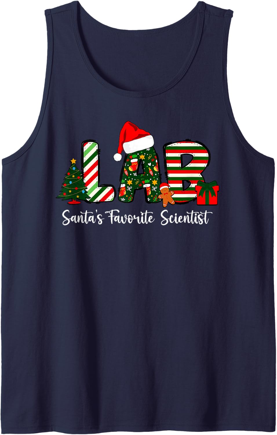 Santas Favorite Scientist Lab Tech Christmas Laboratory Tech Sleeveless Tank Top - Navy Blue