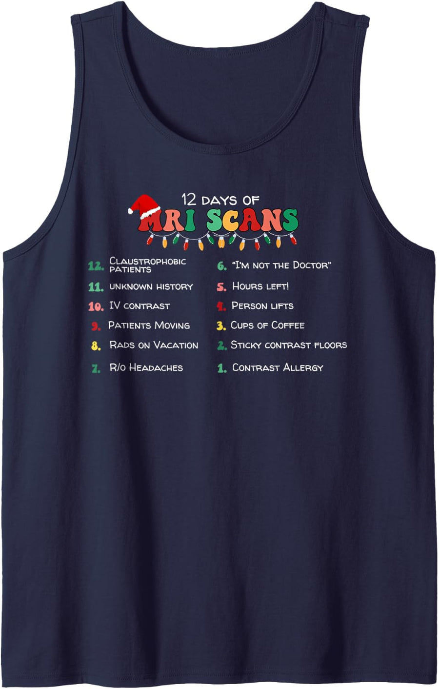 12 Days of MRI Scans Christmas Radiology Technologist Xmas Sleeveless Tank Top - Navy Blue