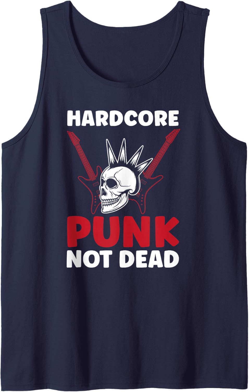 Hardcore Punk Not Dead Punker Guitar Skull Punks Sleeveless Tank Top - Navy Blue