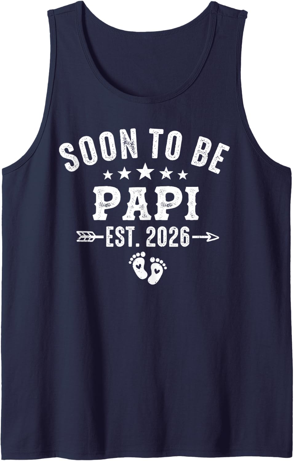Soon to Be Papi Est 2026 Pregnancy Announcement Sleeveless Tank Top - Navy Blue