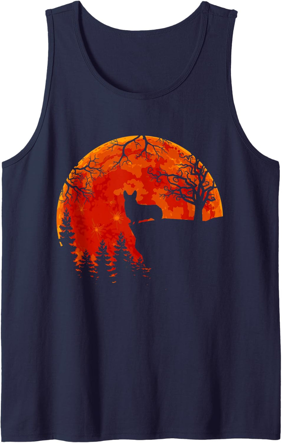 Welsh Corgi And Moon Halloween Tank Top - Navy Blue