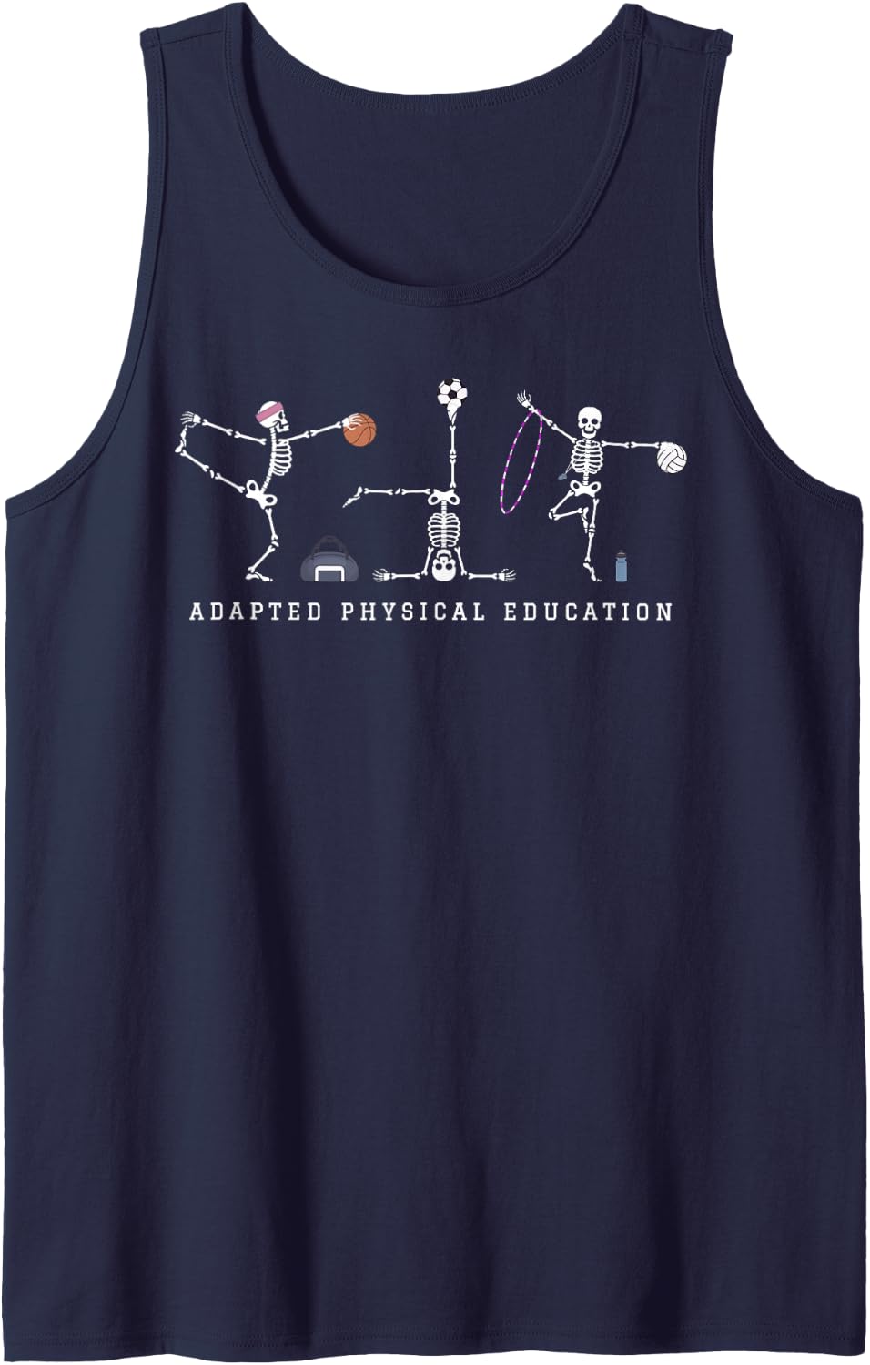 Adapted Physical Education Teacher Skeleton Sports PHYS Ed Sleeveless Tank Top - Navy Blue