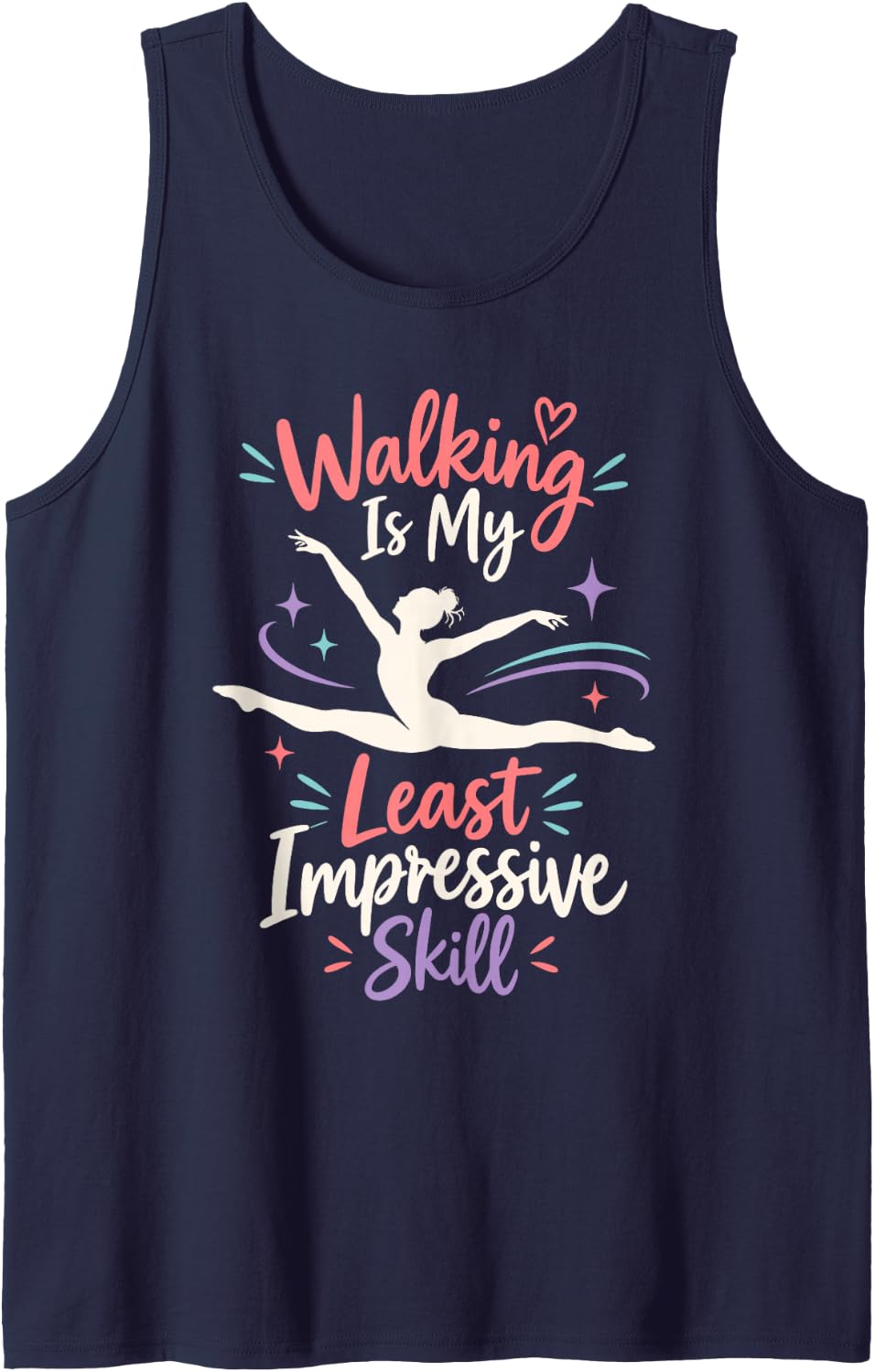 Cute Gymnast Walking is My Least Impressive Skill Gymnastics Sleeveless Tank Top - Navy Blue