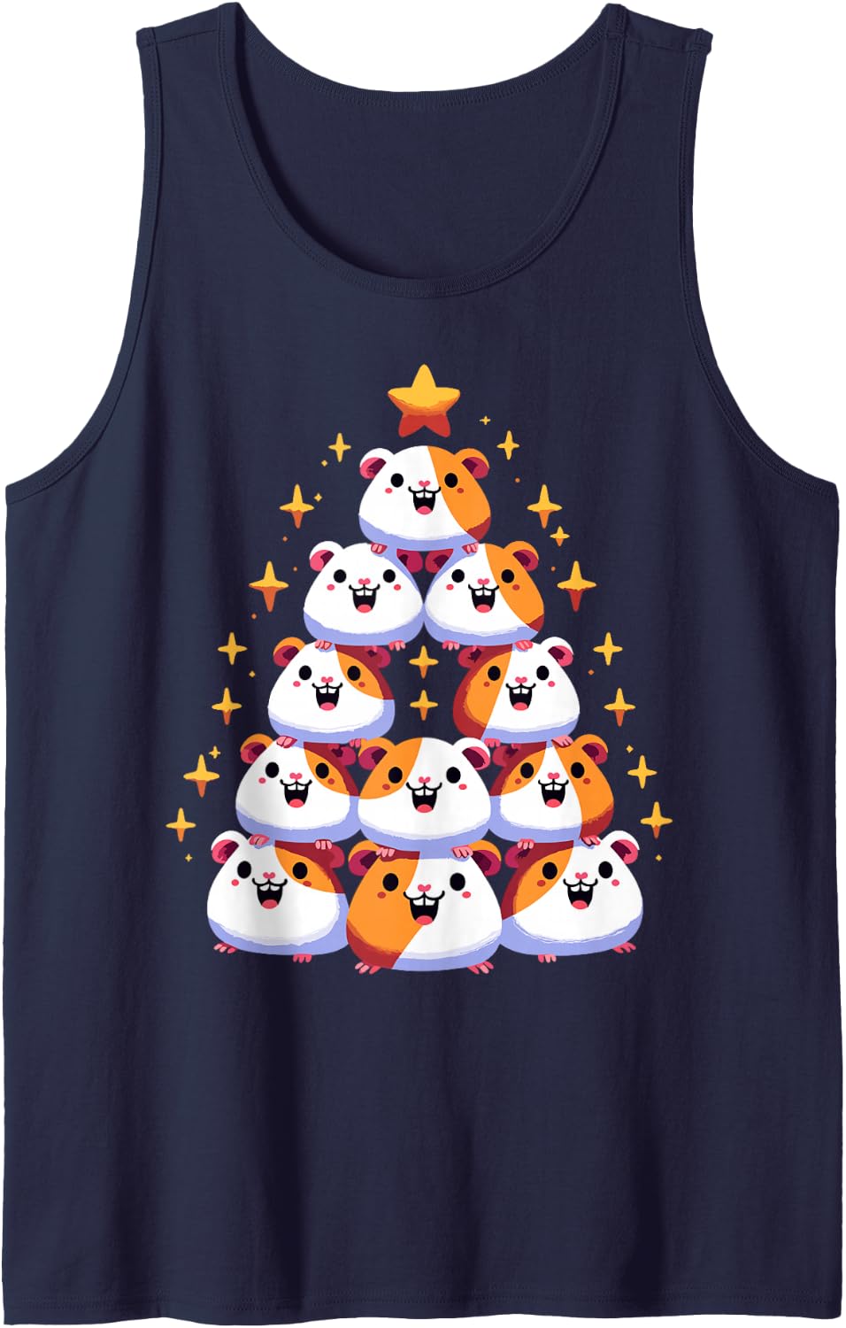 Guinea Pigs Christmas Tree Funny Happy Guinea Pigs Xmas Sleeveless Tank Top - Navy Blue