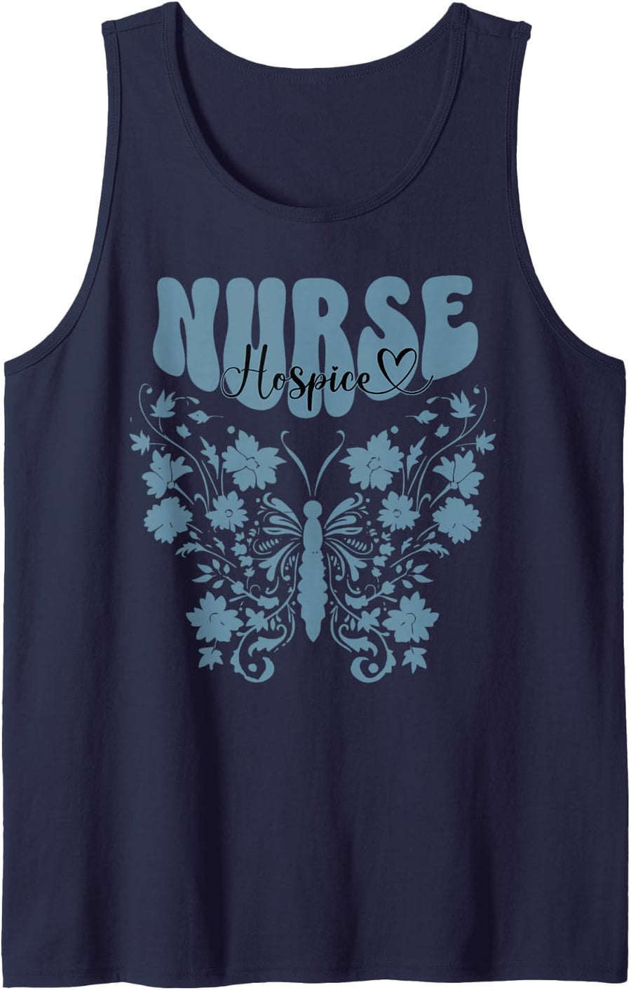 Retro Butterfly Floral Hospice Nurse RN Nursing CNA Hospice Sleeveless Tank Top - Navy Blue