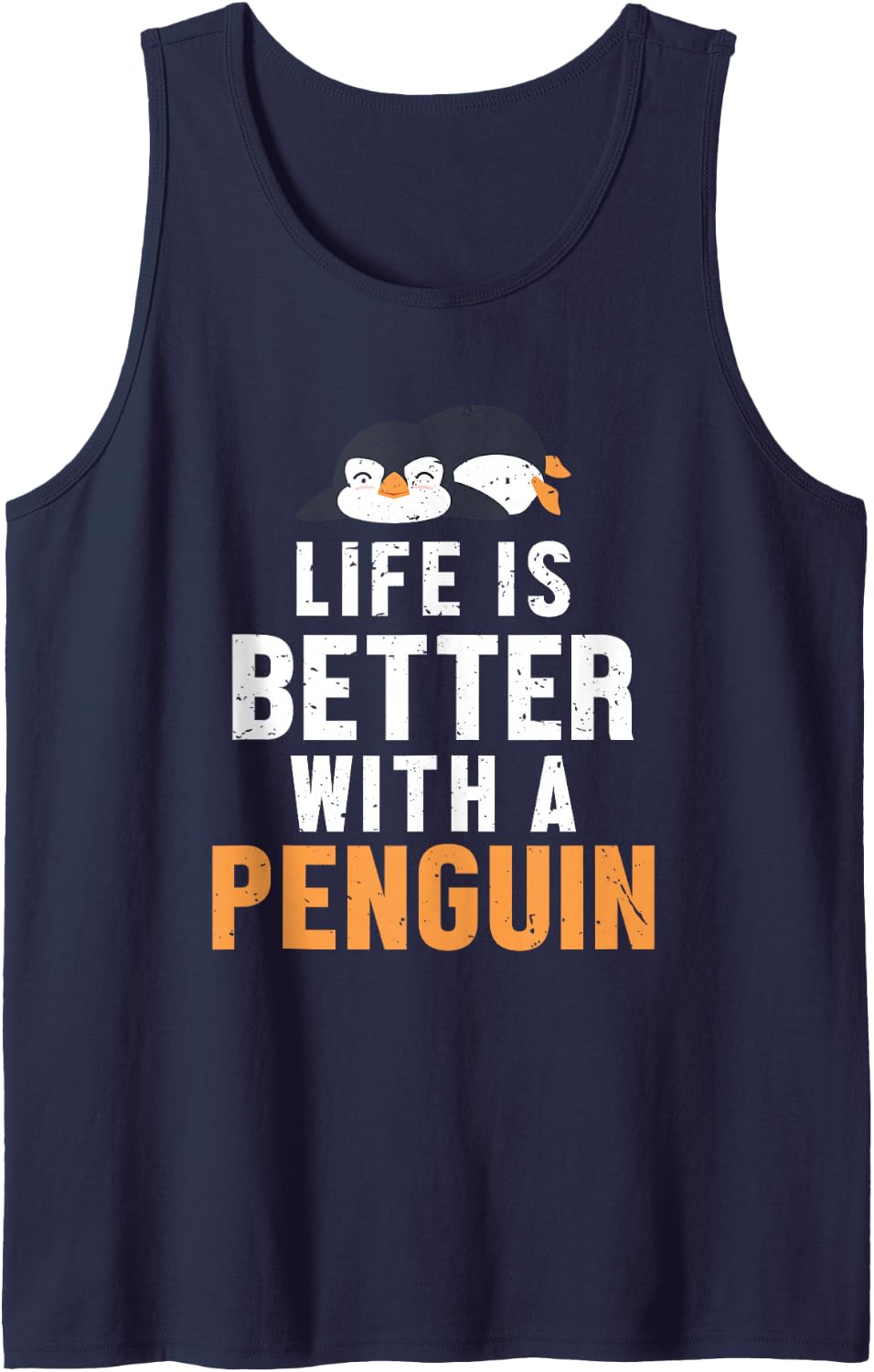 Life Better with Penguin Emperor Sea Bird King Penguin Sleeveless Tank Top - Navy Blue