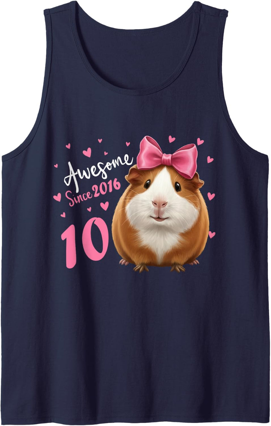 Girls 10 Years Old Guinea Pig Birthday for Girls 10th Bday Sleeveless Tank Top - Navy Blue