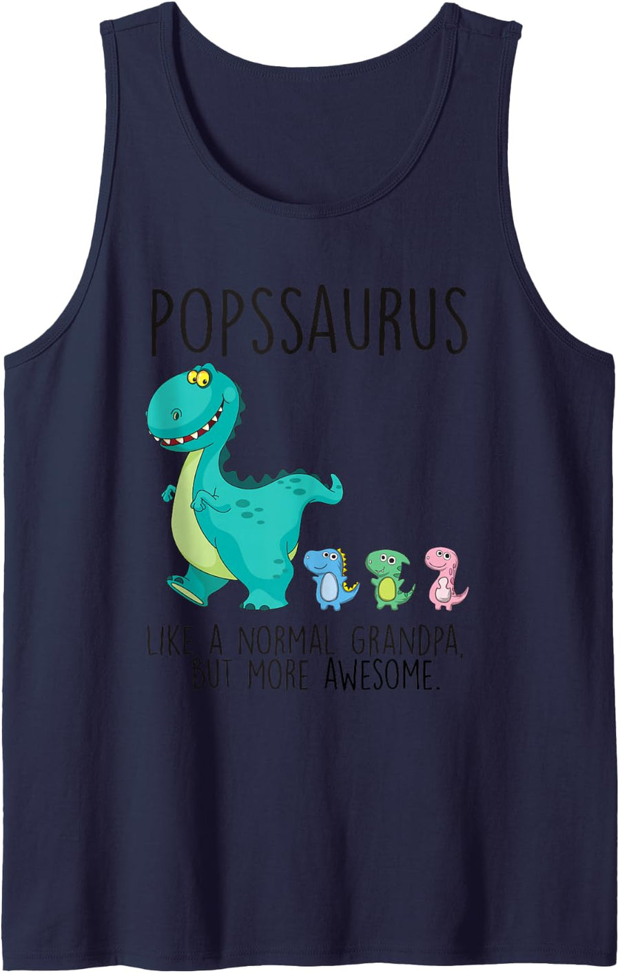 Popssaurus T Rex Dinosaur Grandpa Saurus Family Matching Sleeveless Tank Top - Navy Blue