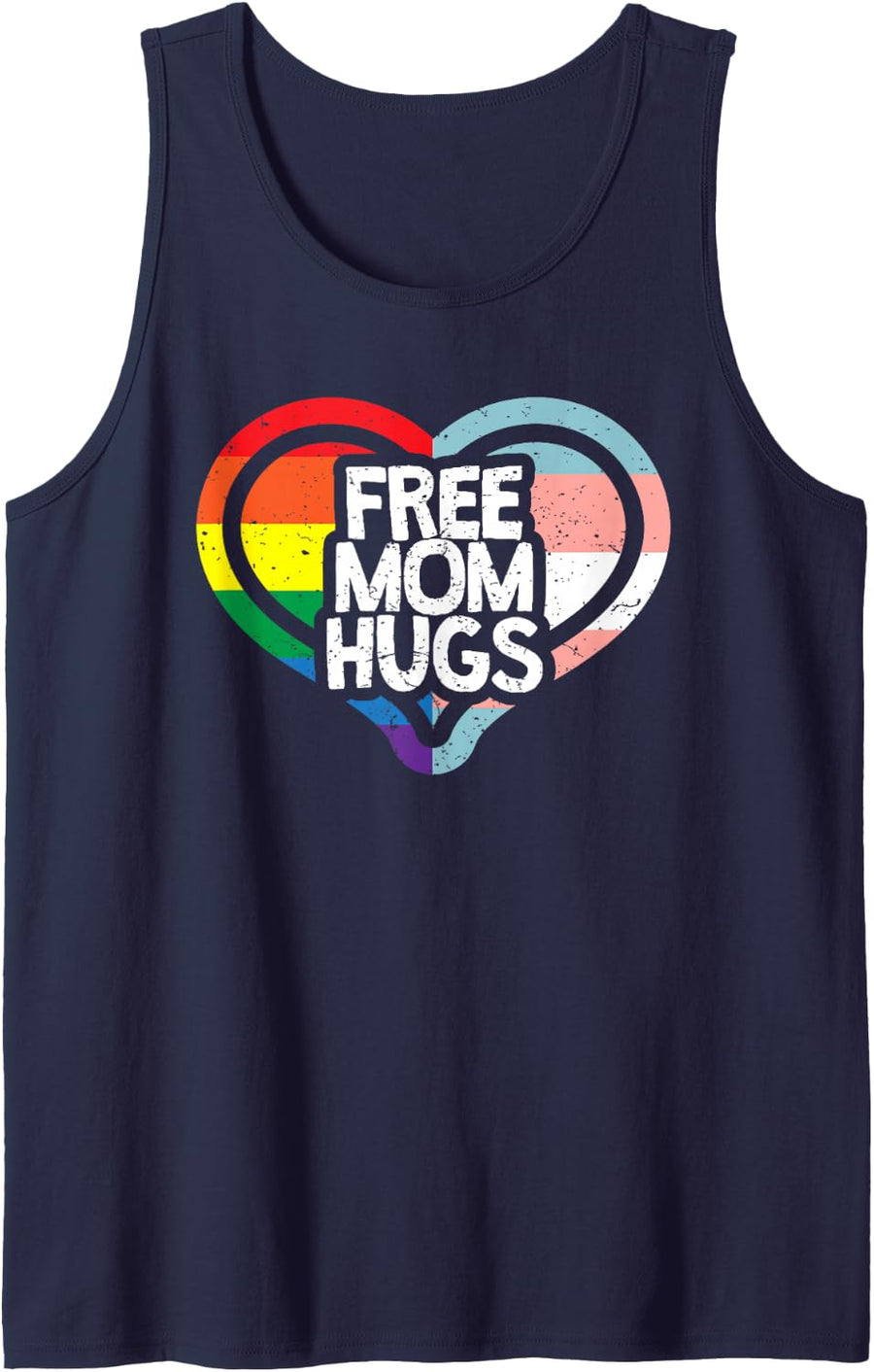 Free Mom Hugs Rainbow Pride Tank Top - Navy Blue