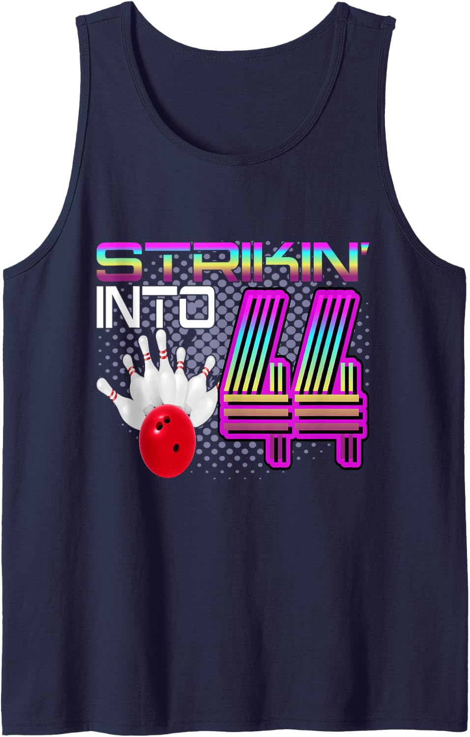 Striking Into 44 Bowling Bowler 44th Birthday Celebration Sleeveless Tank Top - Navy Blue