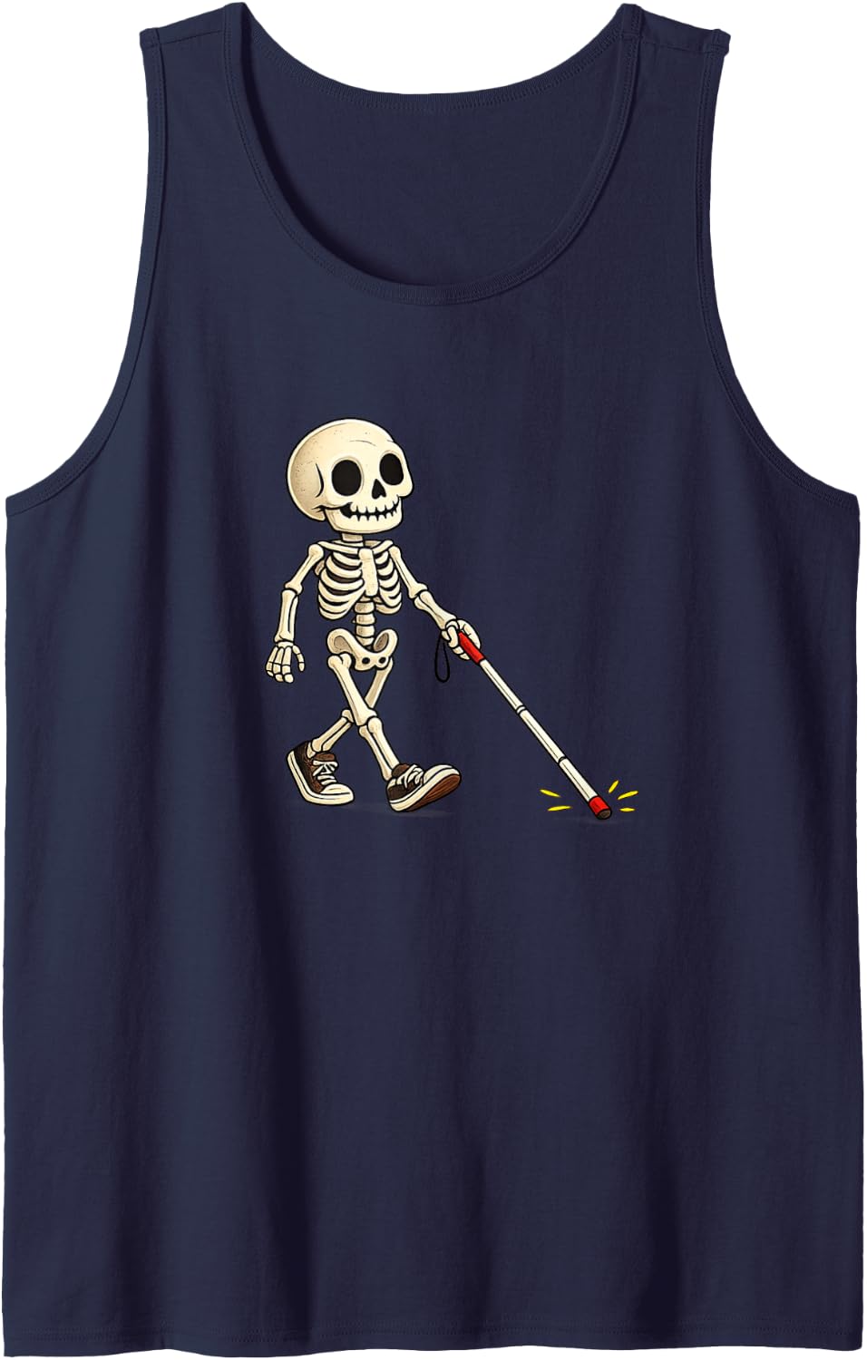 Orientation and Mobility Halloween Skeleton White Cane Tee Sleeveless Tank Top - Navy Blue