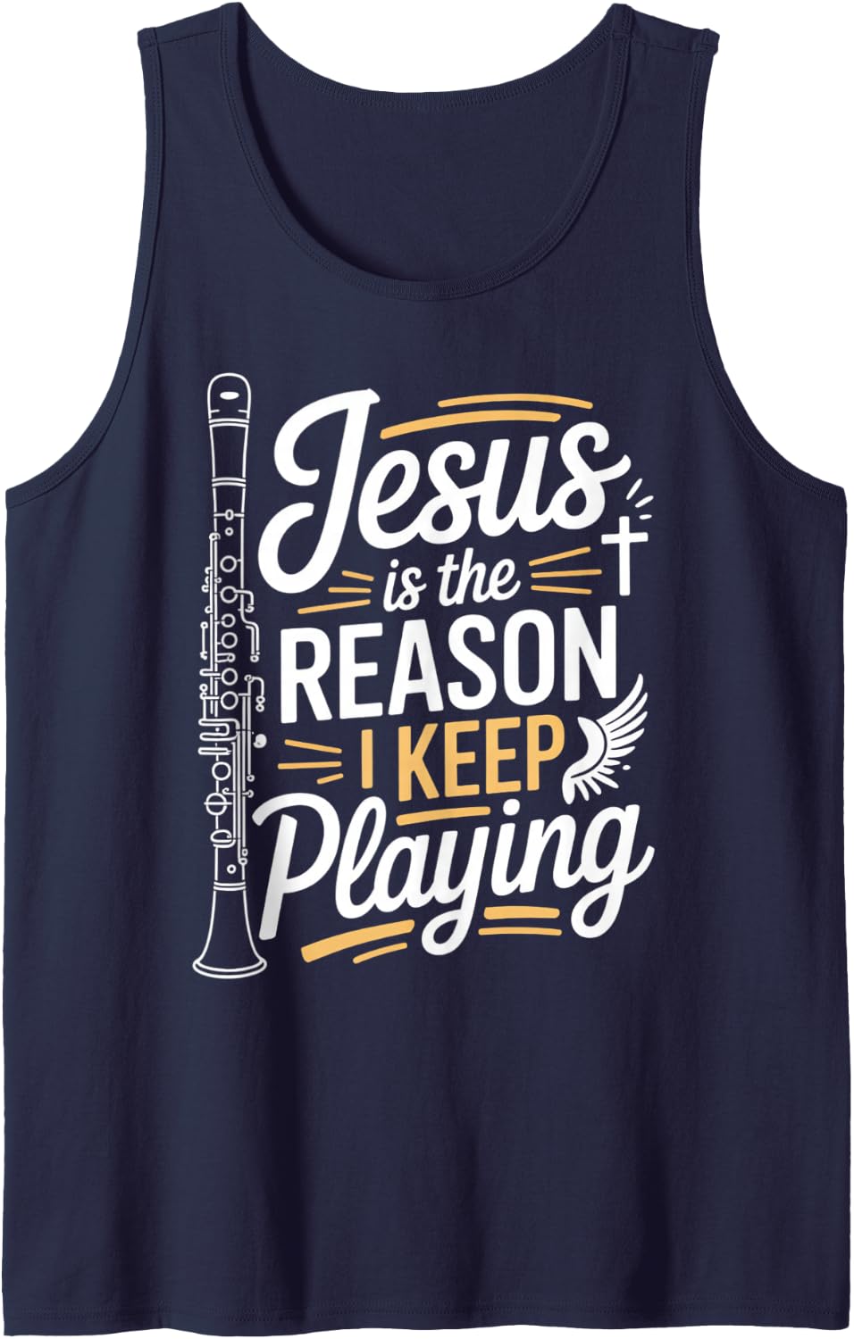 Christian Bass Clarinet Player Jesus Christ Clarinetist Sleeveless Tank Top - Navy Blue