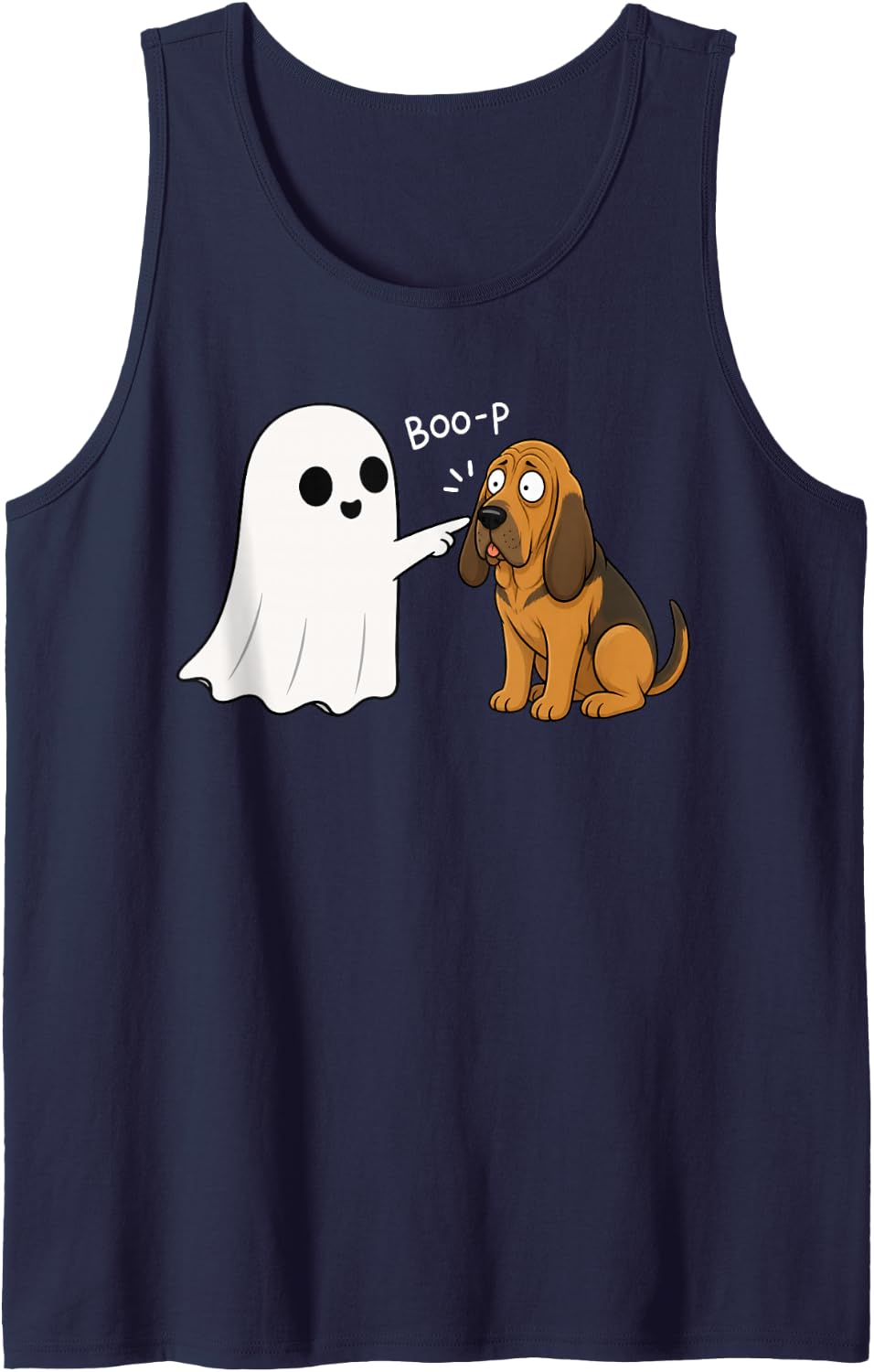Cute Bloodhound Dog Boop Ghost Halloween Tank Top - Navy Blue