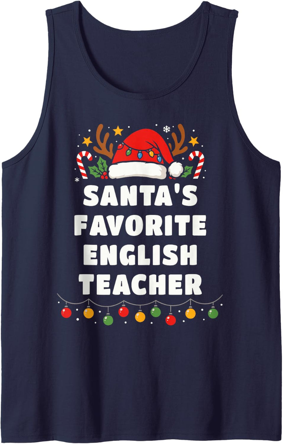 Santa's Favorite English Teacher Funny Christmas Pajama Sleeveless Tank Top - Navy Blue