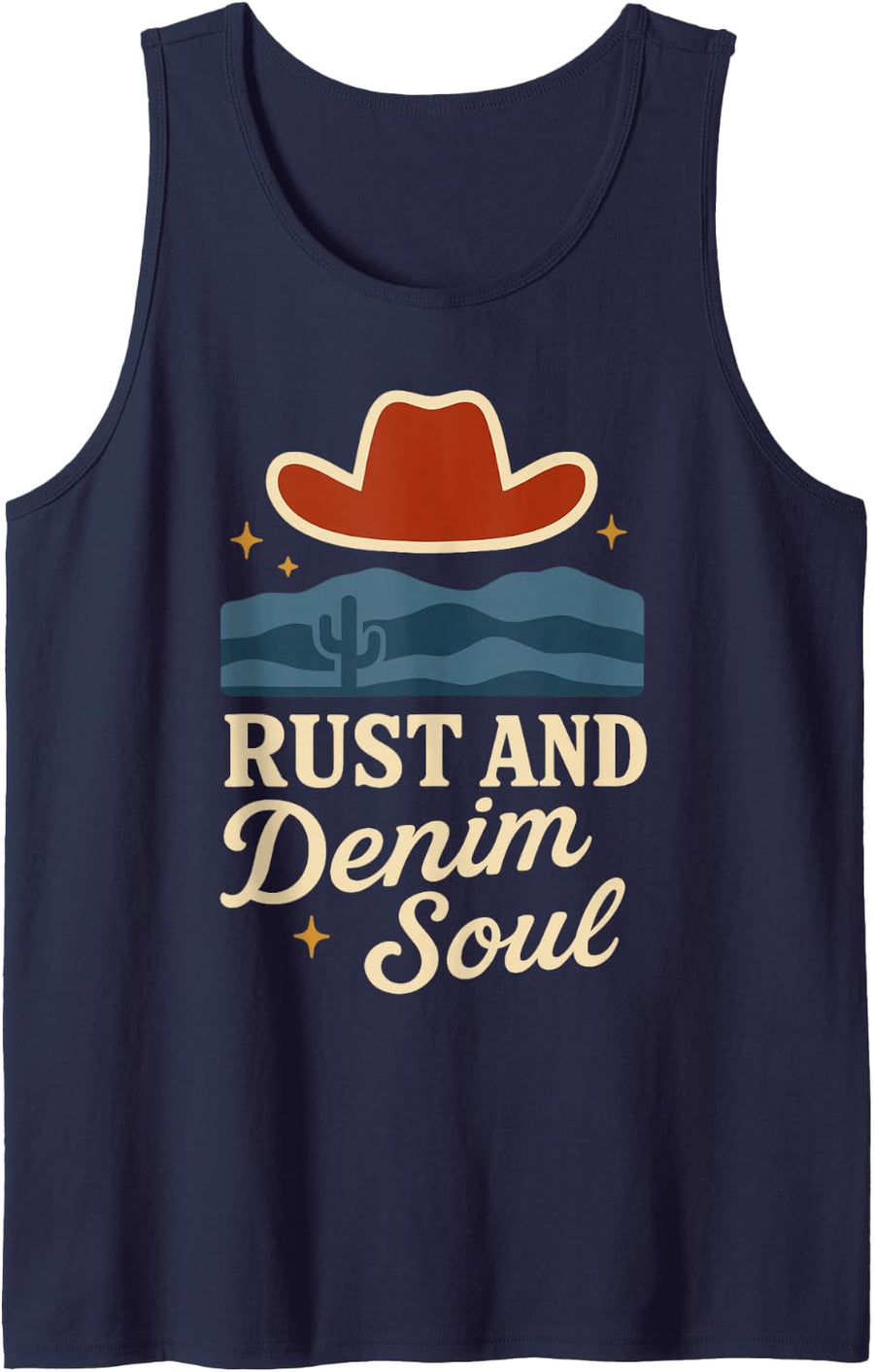 Alt Country Western Indie Outlaw Americana Cowboy Fan Sleeveless Tank Top - Navy Blue