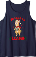 FA La La La Llama Funny Christmas Caroling Santa Hat Cute Sleeveless Tank Top - Navy Blue