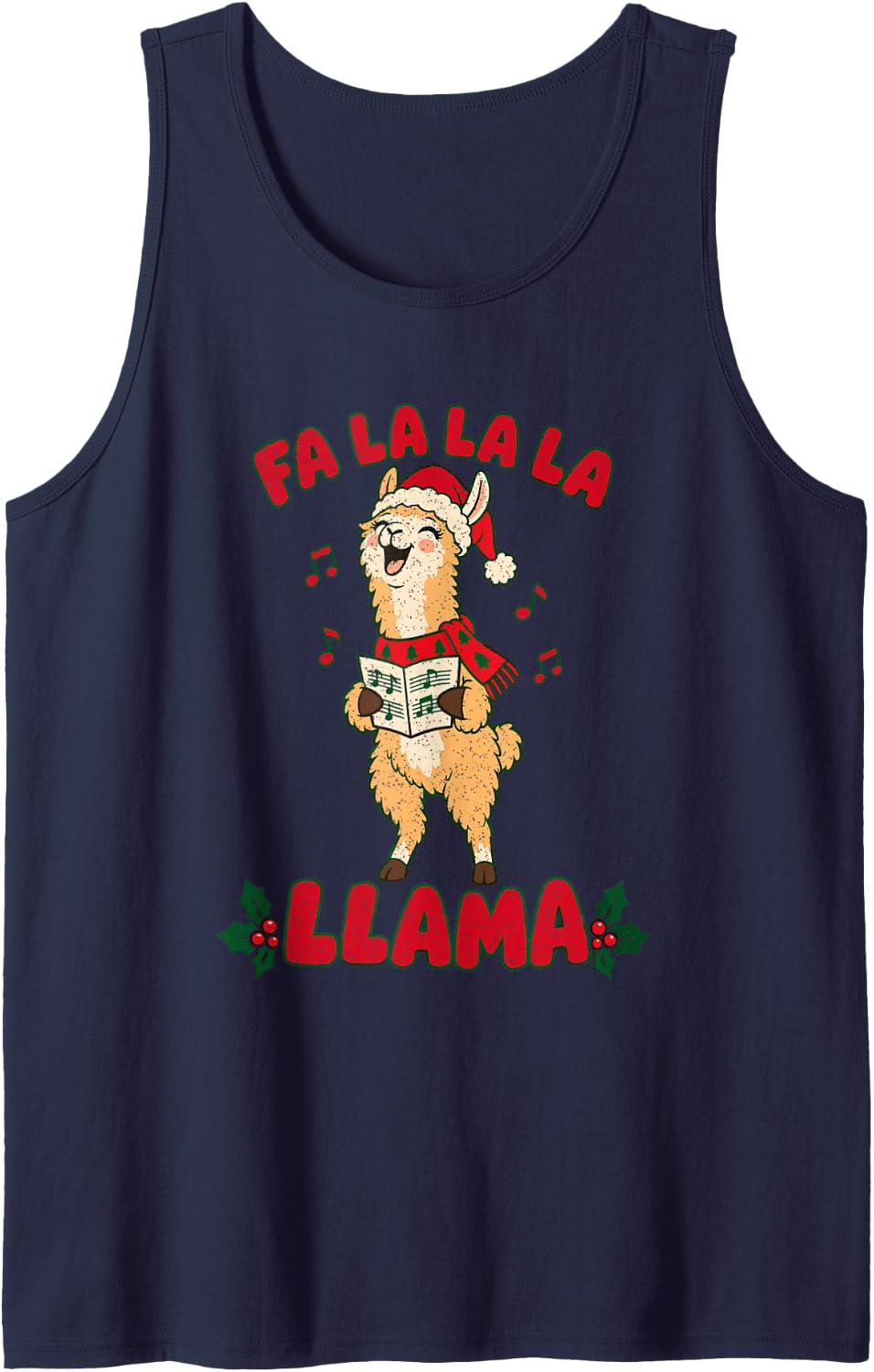 FA La La La Llama Funny Christmas Caroling Santa Hat Cute Sleeveless Tank Top - Navy Blue