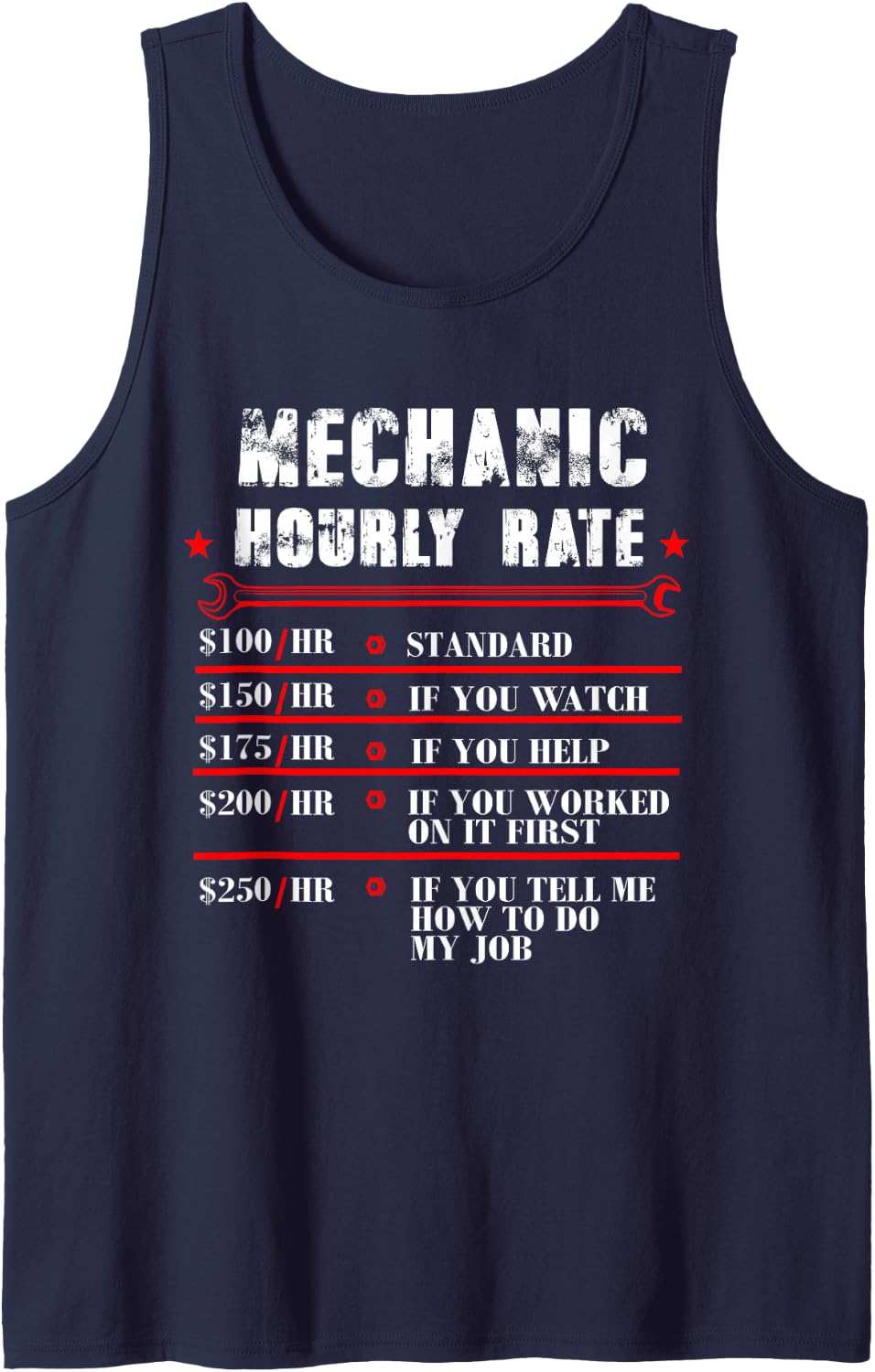 Men Mechanic Hourly Rate Funny Car Motorcycle Labor Mechanic Sleeveless Tank Top - Navy Blue