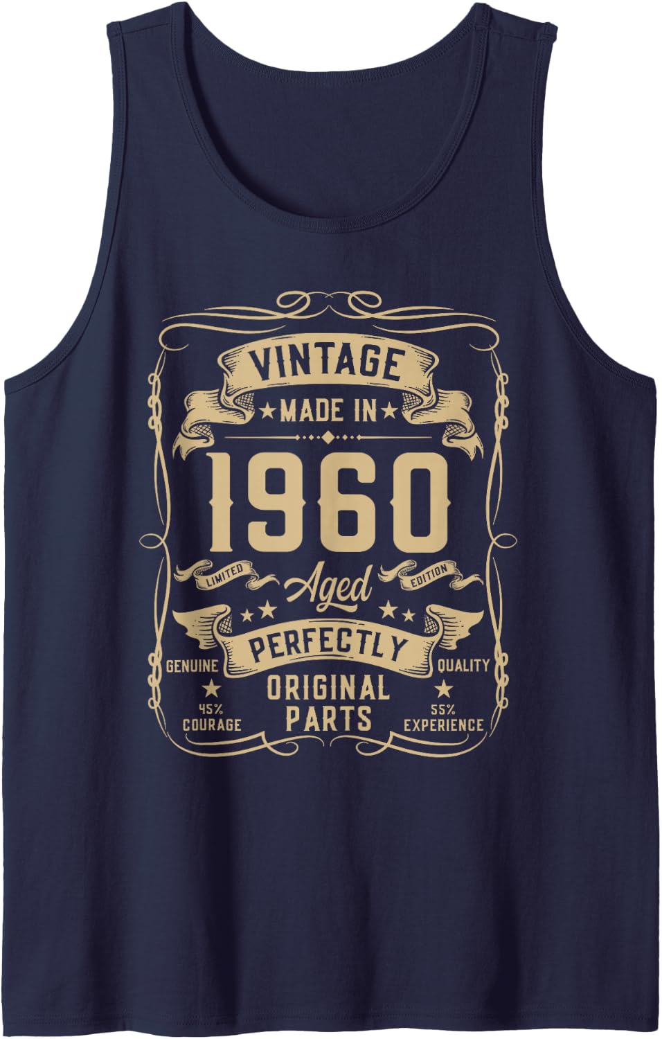 Mens Vintage 1960 66yr 66th Birthday Gifts for Men 66 Years Old Tank Top - Navy Blue