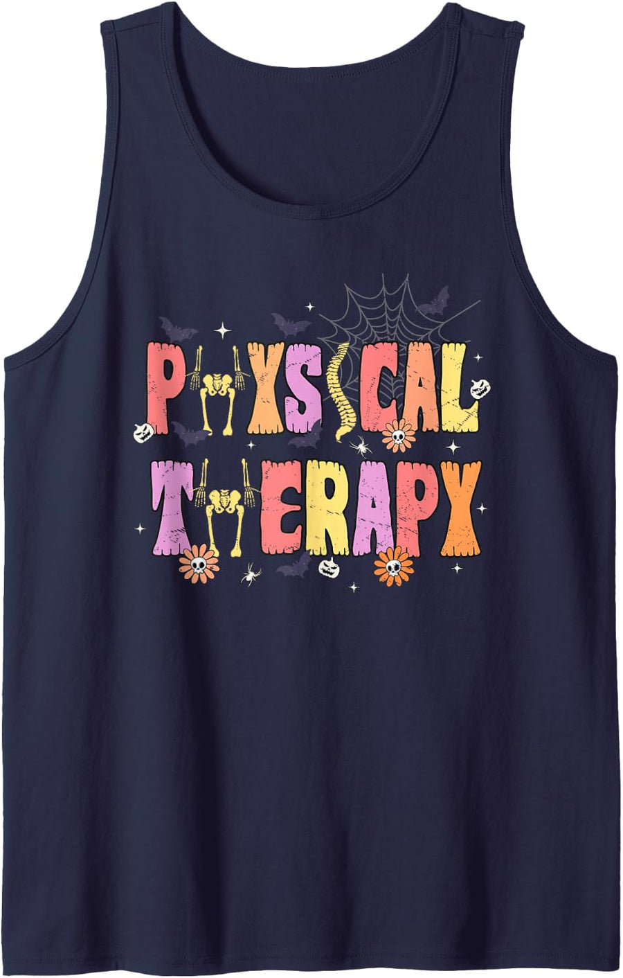 Physical Therapy Shirt - Spooky Halloween Physical Therapist Sleeveless Tank Top - Navy Blue