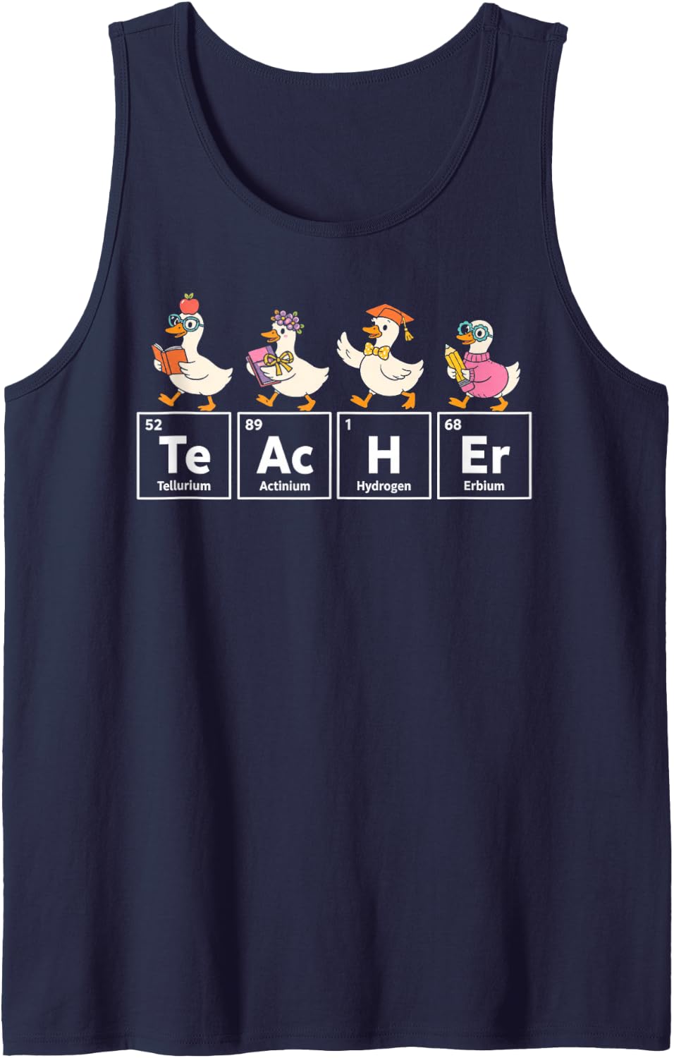 Teacher Periodic Table Goose Chemistry Science Nerd Biology Sleeveless Tank Top - Navy Blue