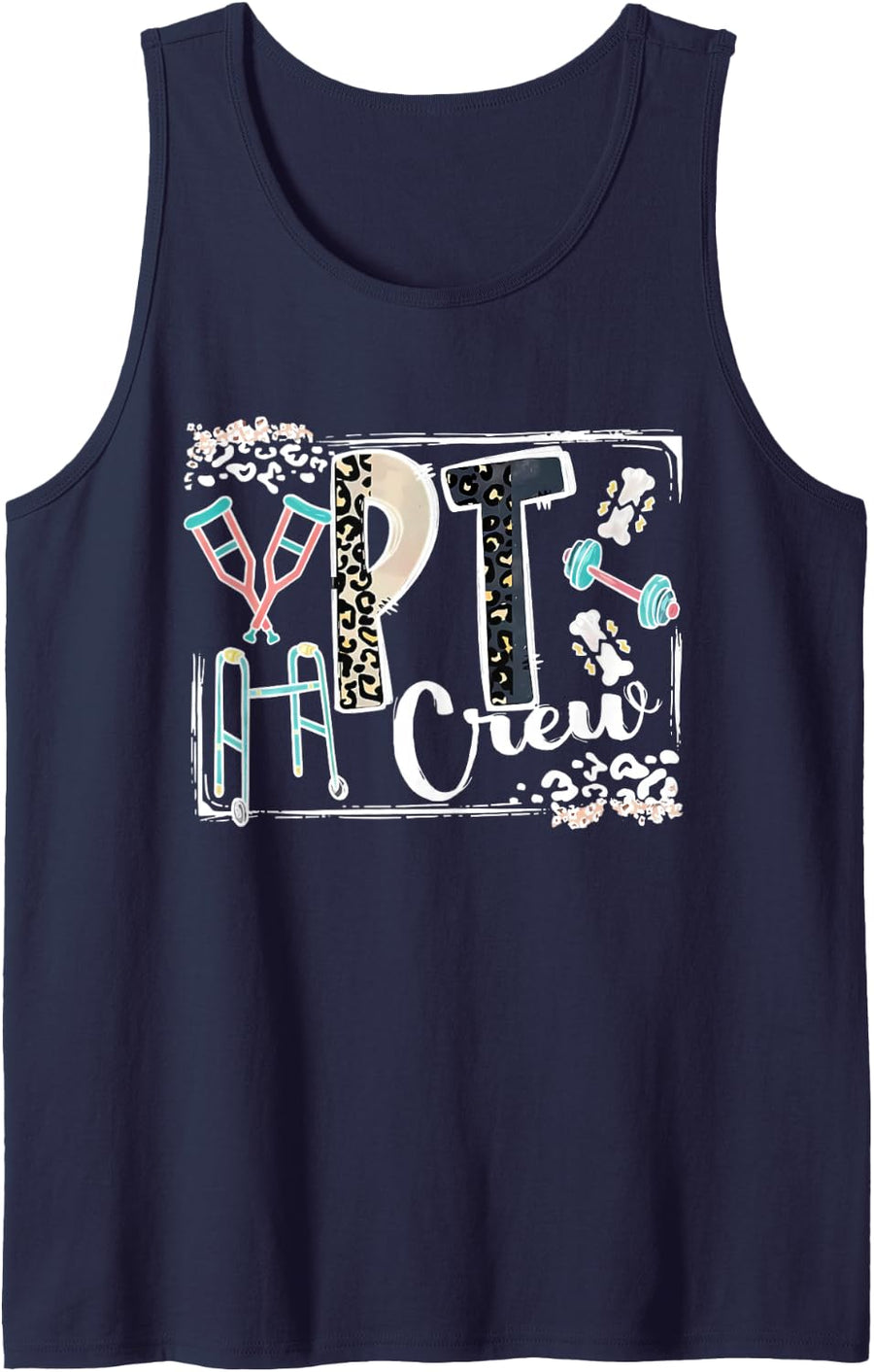 Leopard PT Physical Therapist Squad Physical Therapy Sleeveless Tank Top - Navy Blue