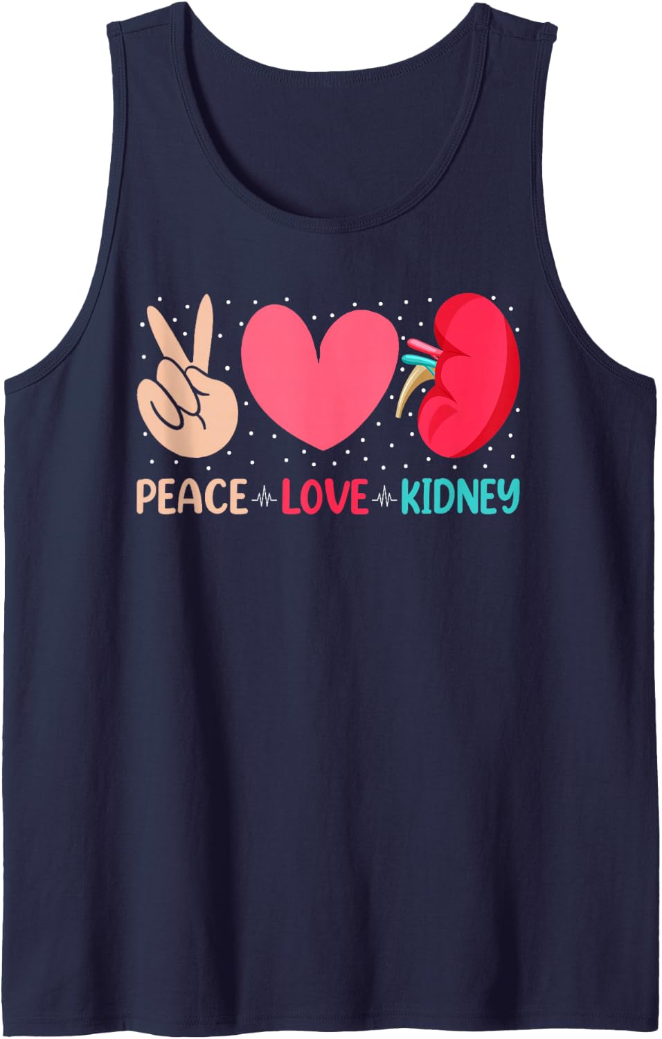 Peace Love Kidney - Nephrology Dialysis Tech Nurse Sleeveless Tank Top - Navy Blue