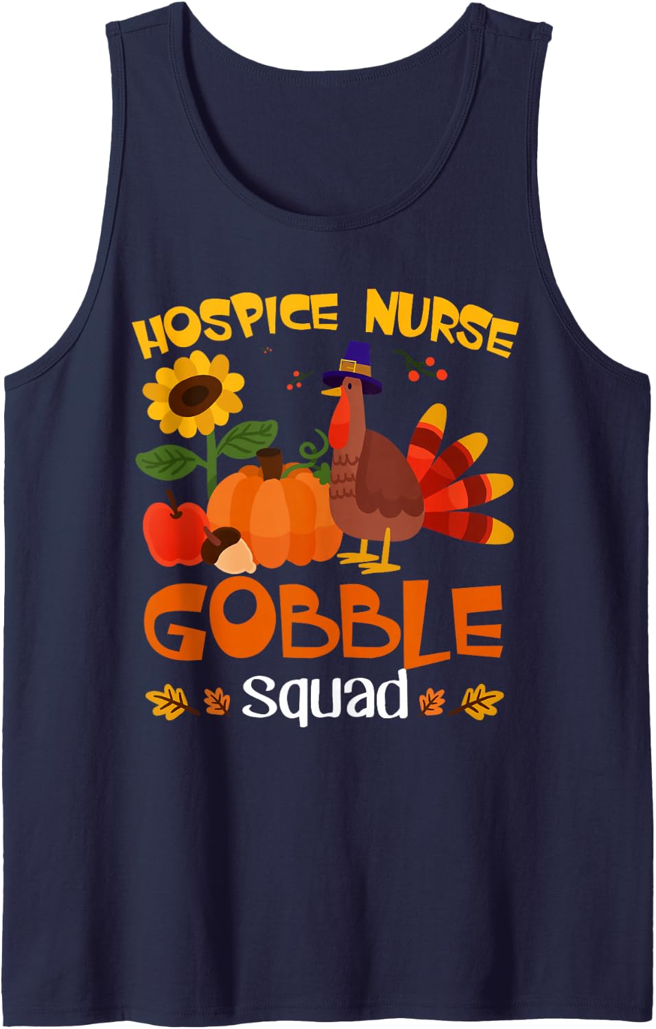 Hospice Nurse Gobble Squad Turkey Thanksgiving Sleeveless Tank Top - Navy Blue
