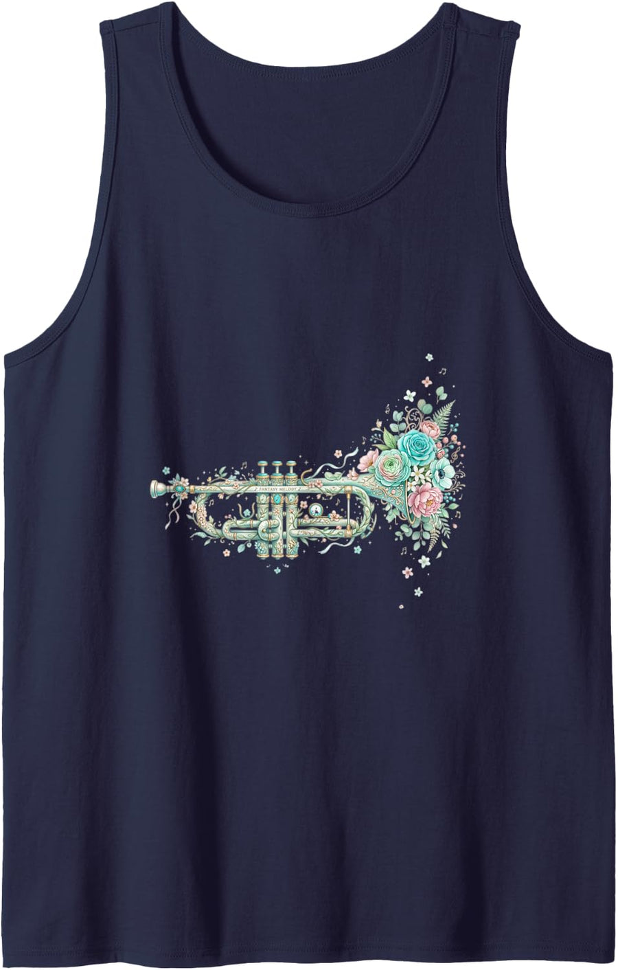 Vintage Floral Trumpet Brass Music Aesthetic Tank Top - Navy Blue