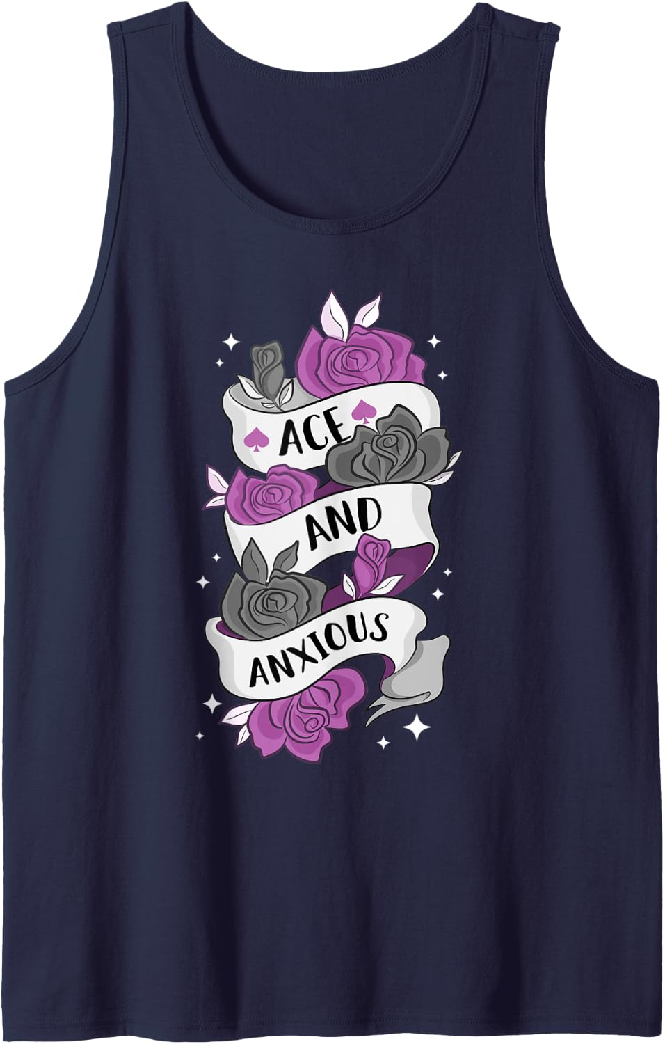 Ace And Anxious LGBTQ Pride Roses Asexual Tank Top - Navy Blue
