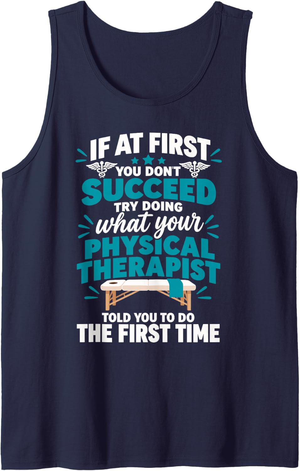 If At First You Don't Succeed Funny Physical Therapist PT Sleeveless Tank Top - Navy Blue
