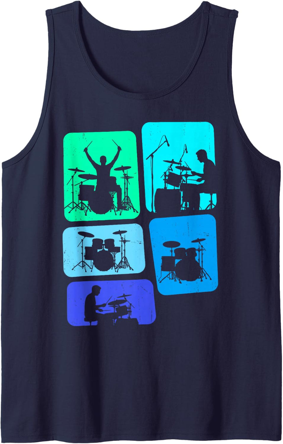 Retro Drummer Drum Set Drums Percussion Musician Music Band Tank Top - Navy Blue