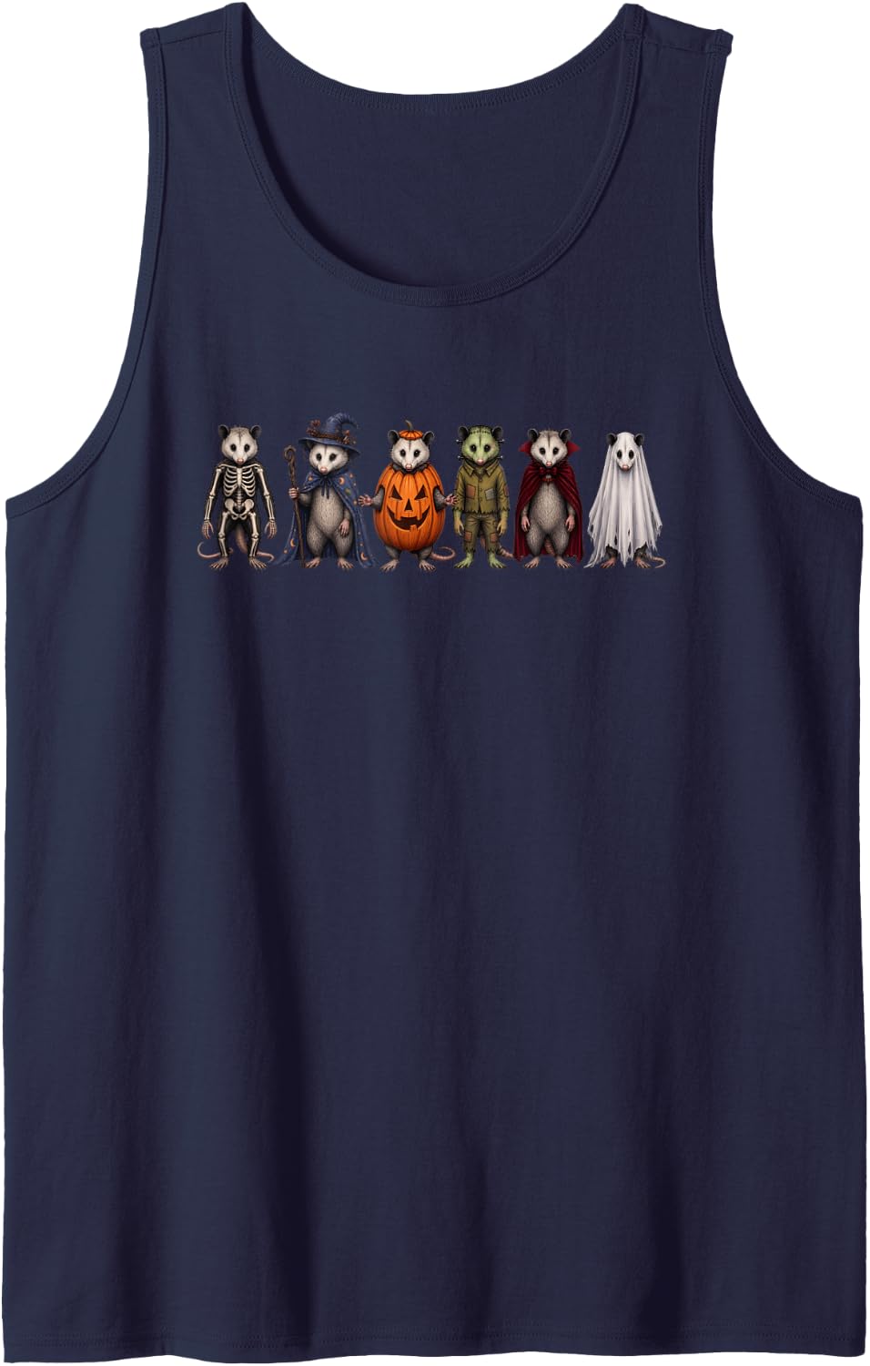 Cute Possum Halloween Costumes Spooky Opossum Squad Possuns Sleeveless Tank Top - Navy Blue