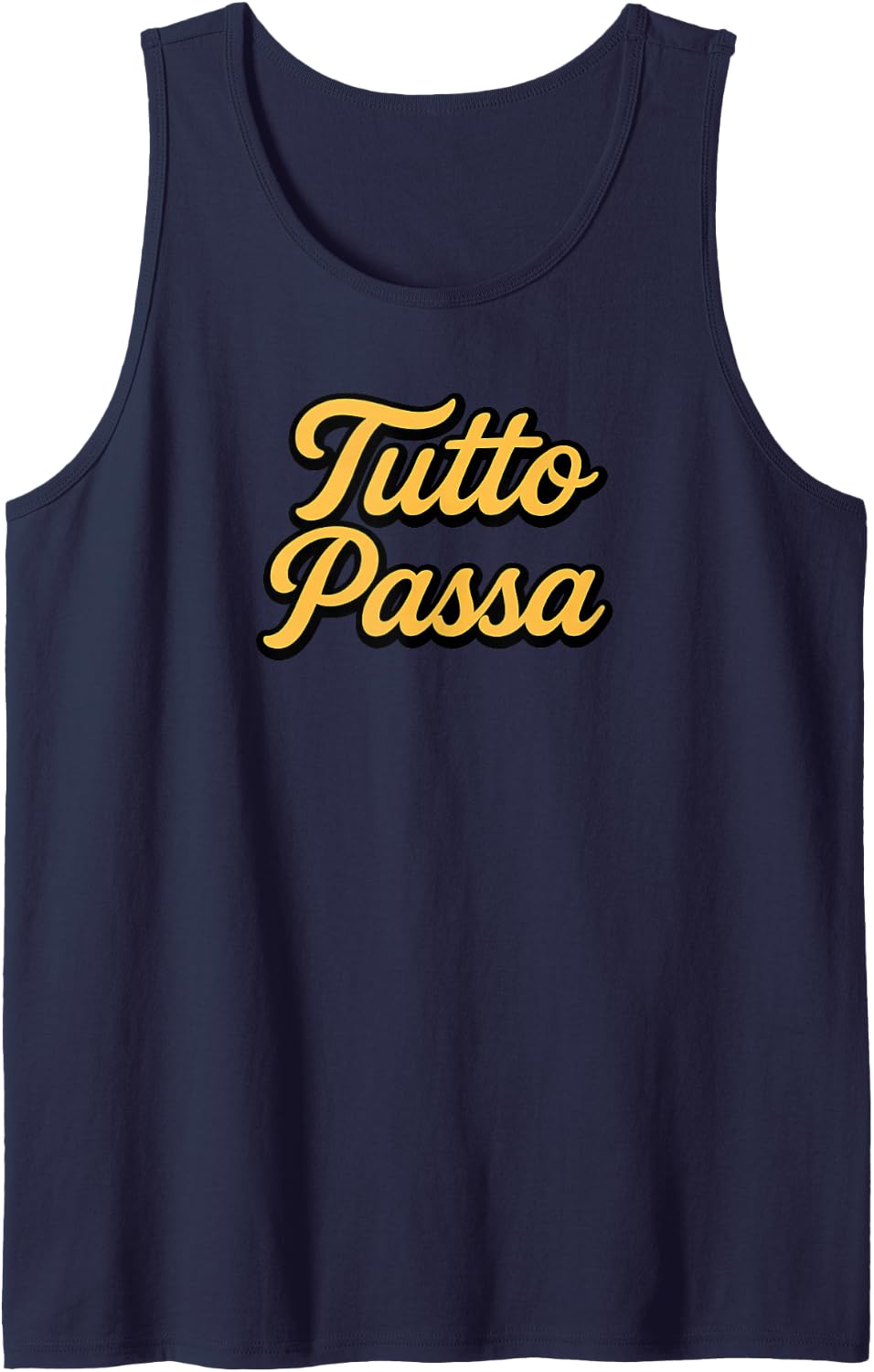 Tutto Passa Italian Quote Minimalist Cursive Script Tank Top - Navy Blue