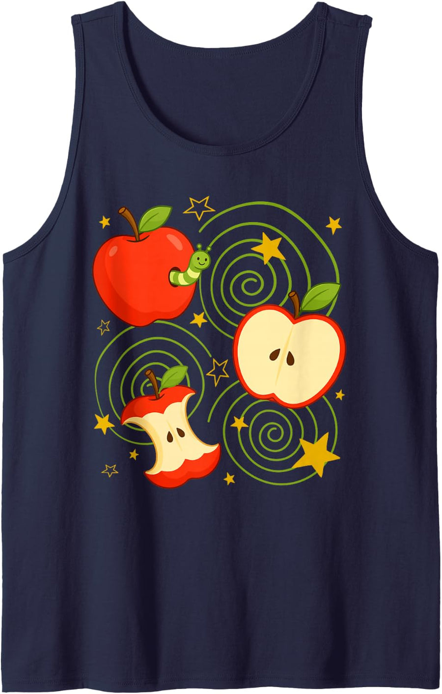 Vintage Apple Y2k Kawaii Alt 90s Brown Grunge Teen Outfit Sleeveless Tank Top - Navy Blue