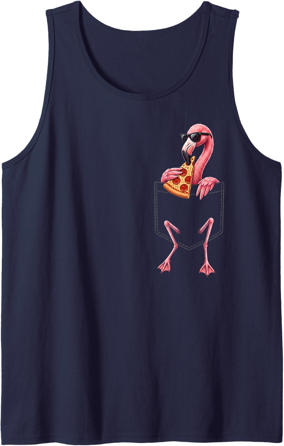 Flamingo Pocket Pizza Slice Italian Food Lover Sleeveless Tank Top - Navy Blue
