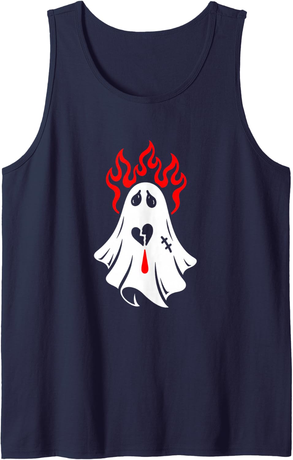 Sad Burning Ghost Broken Heart Crying Emo Goth Aesthetic Art Sleeveless Tank Top - Navy Blue