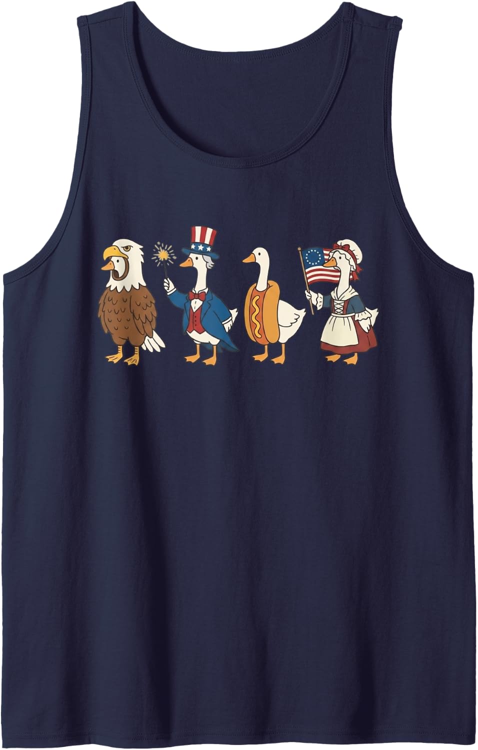 Funny Patriotic Goose 4th of July Retro USA Vibes Tank Top - Navy Blue