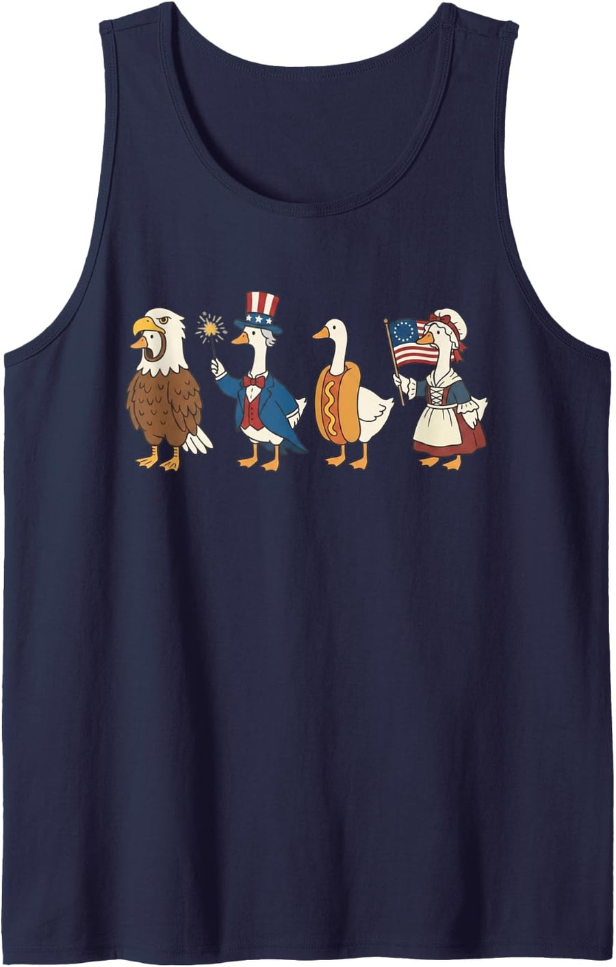 Funny Patriotic Goose 4th of July Retro USA Vibes Tank Top - Navy Blue