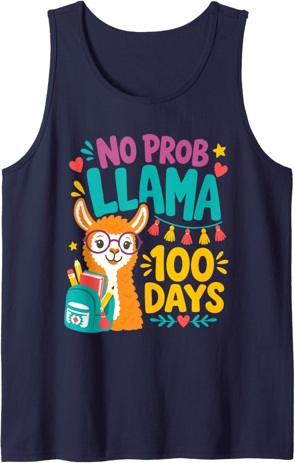 100 Days of School Llama 100th Day Student Classroom Tank Top - Navy Blue