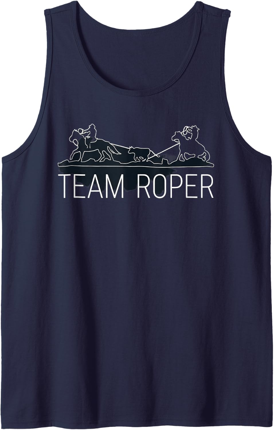 Team Roper Minimalist Line Art Rodeo Roping Sleeveless Tank Top - Navy Blue