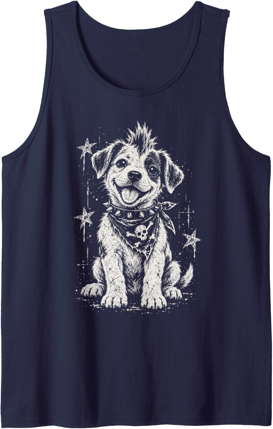 Punk Dog Mohawk Spiked Collar Grunge Puppy for Men, Women Sleeveless Tank Top - Navy Blue