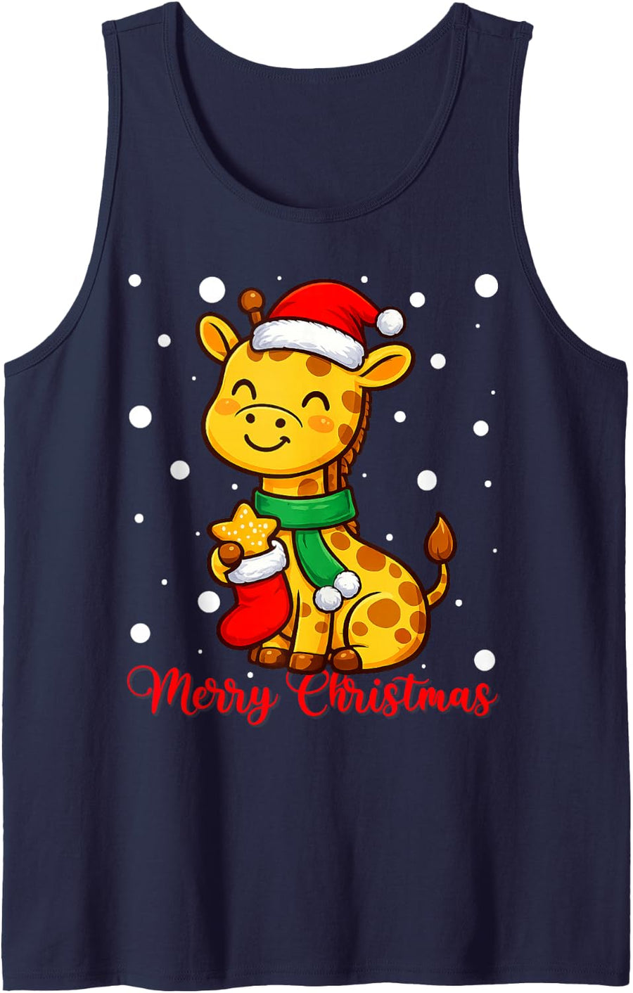 Merry Christmas Santa Hat Cute Giraffe Ugly Xmas Sweaters Tank Top - Navy Blue