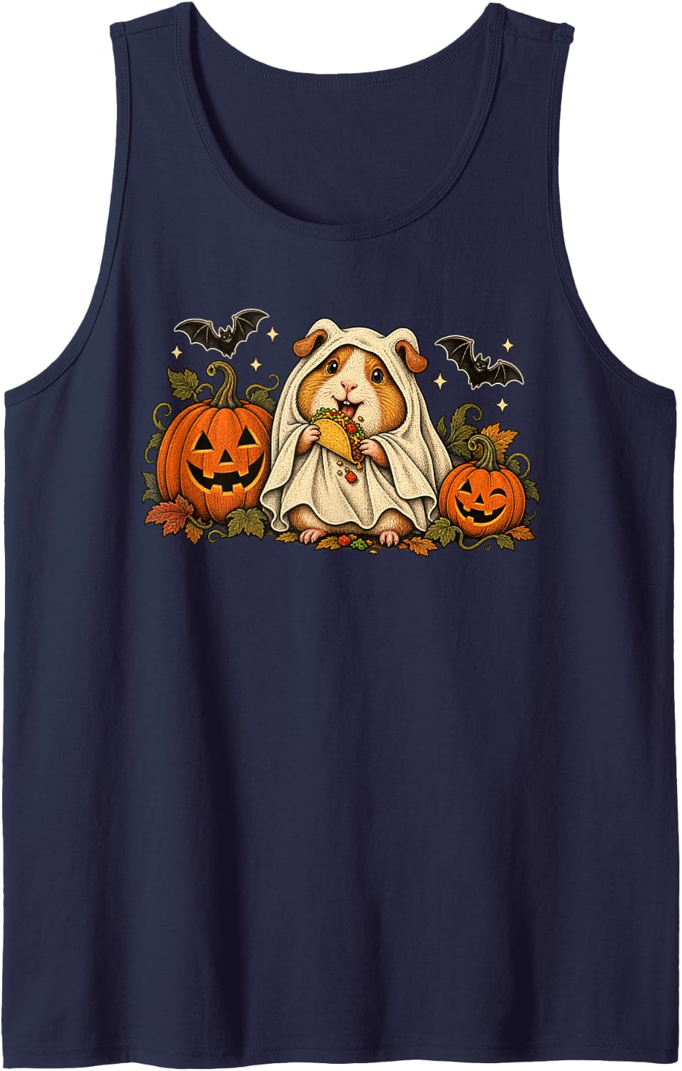 Halloween Animal Guinea Pig Ghost Taco Cute Spooky Pet Sleeveless Tank Top - Navy Blue